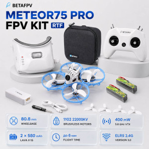 Квадрокоптер BETAFPV Meteor75 Pro FPV Kit RTF — FPV-дрон із камерою C03, VTX 5.8 ГГц 400 мВт, відеопередачею до 400 м, окулярами VR03 та пультом LiteRadio 2 SE ELRS 2.4G, до 6 хвилин польоту